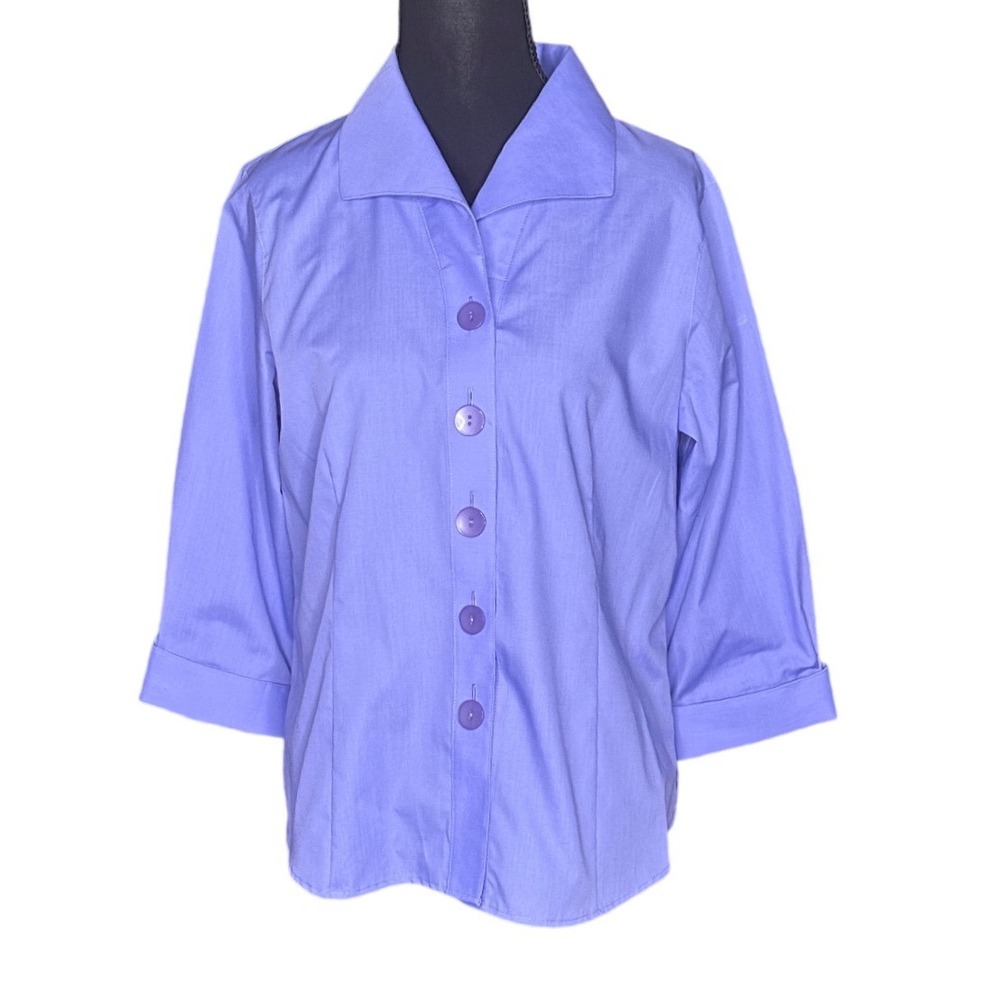 Foxcroft Wrinkle Free Fitted Womens Shirt Lavender Purple 3/4 Sleeve Button  6P